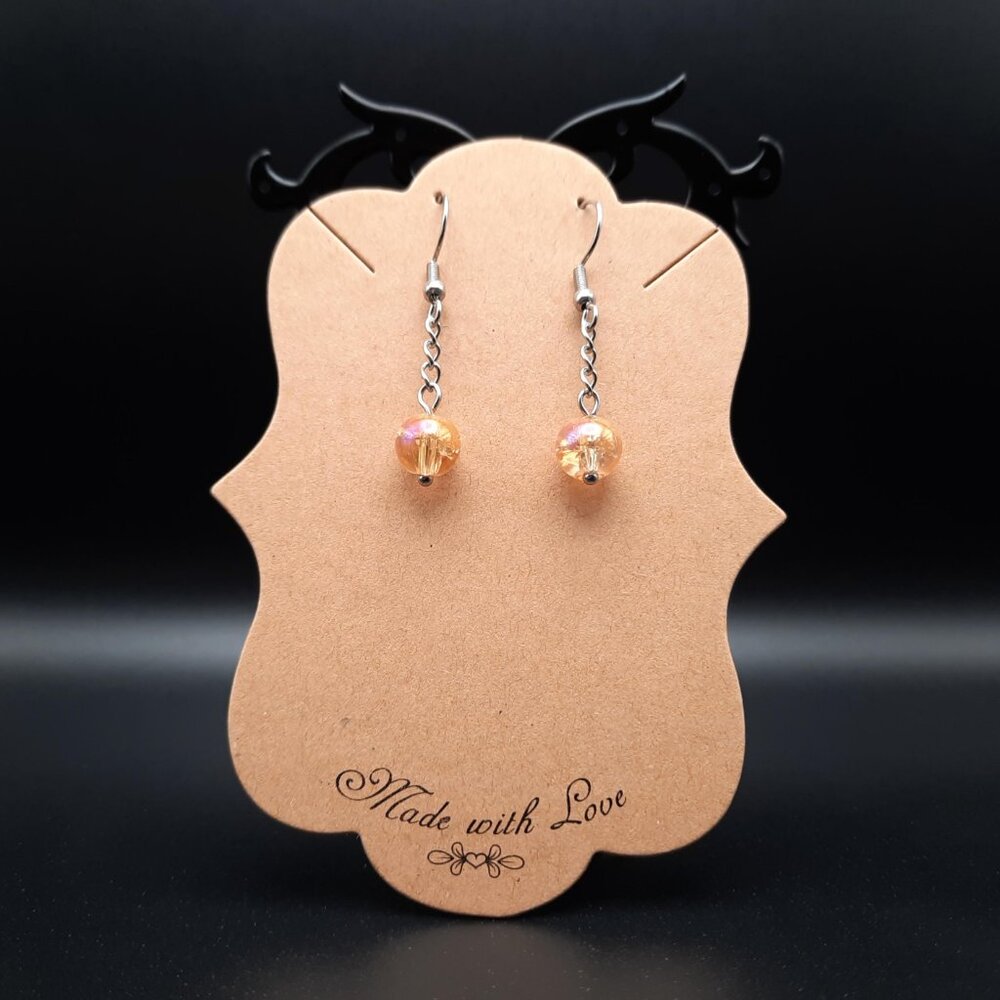 Orange Glass Beaded Minimalist Dangle Drop Chain Earrings Handmade Jewelry